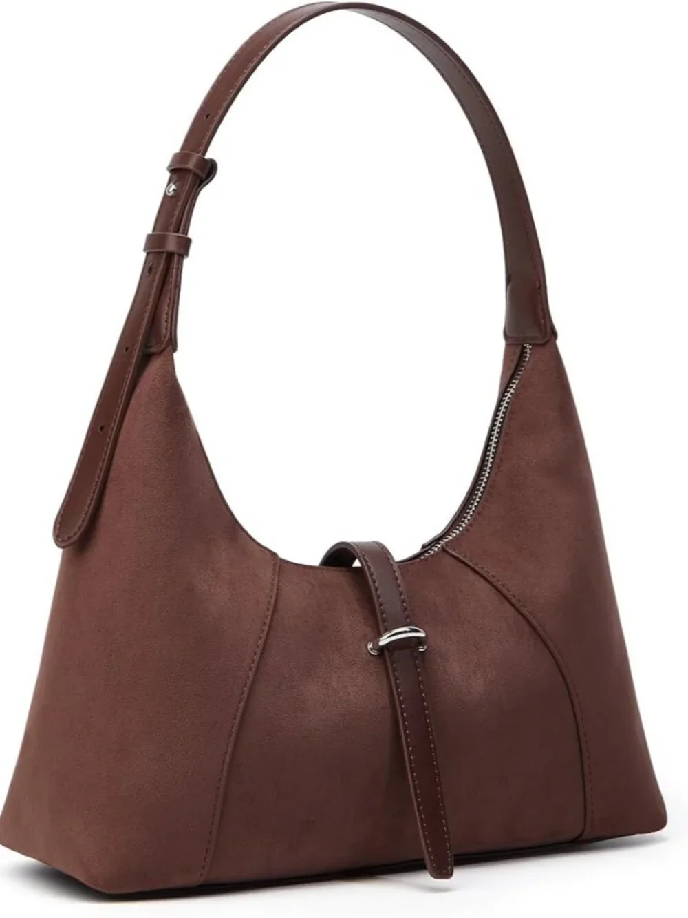 Structured Brown Hobo Shoulder Bag with Curved Silhouette